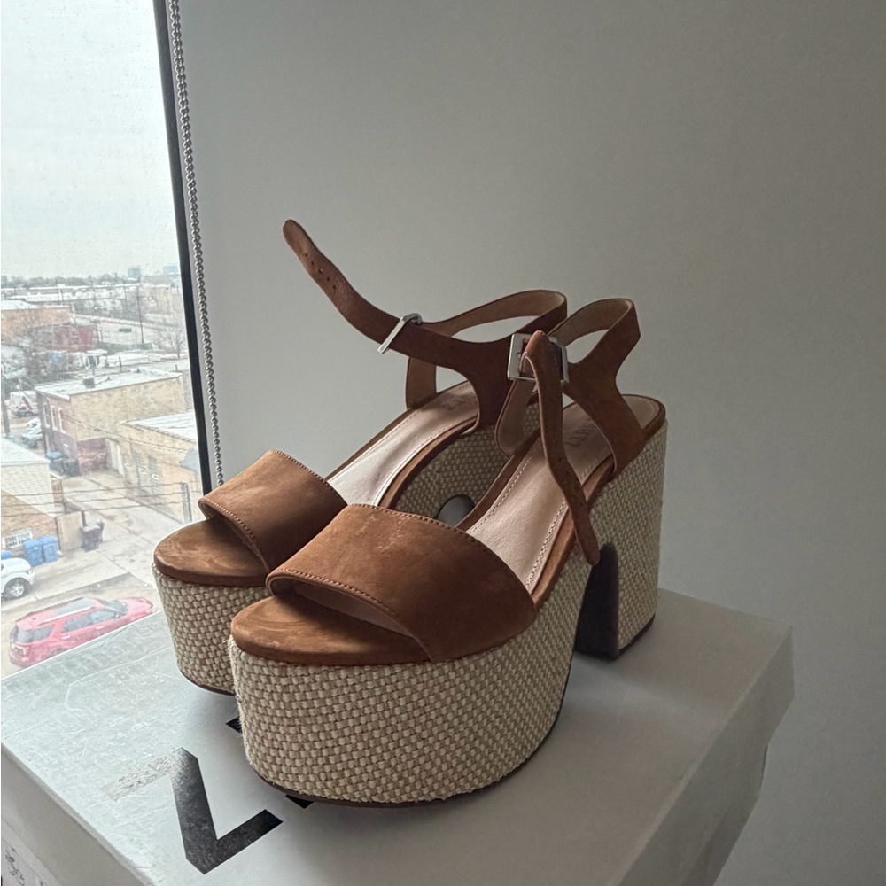 SCHUTZ Brown Suede Platform Block Heel Sandals